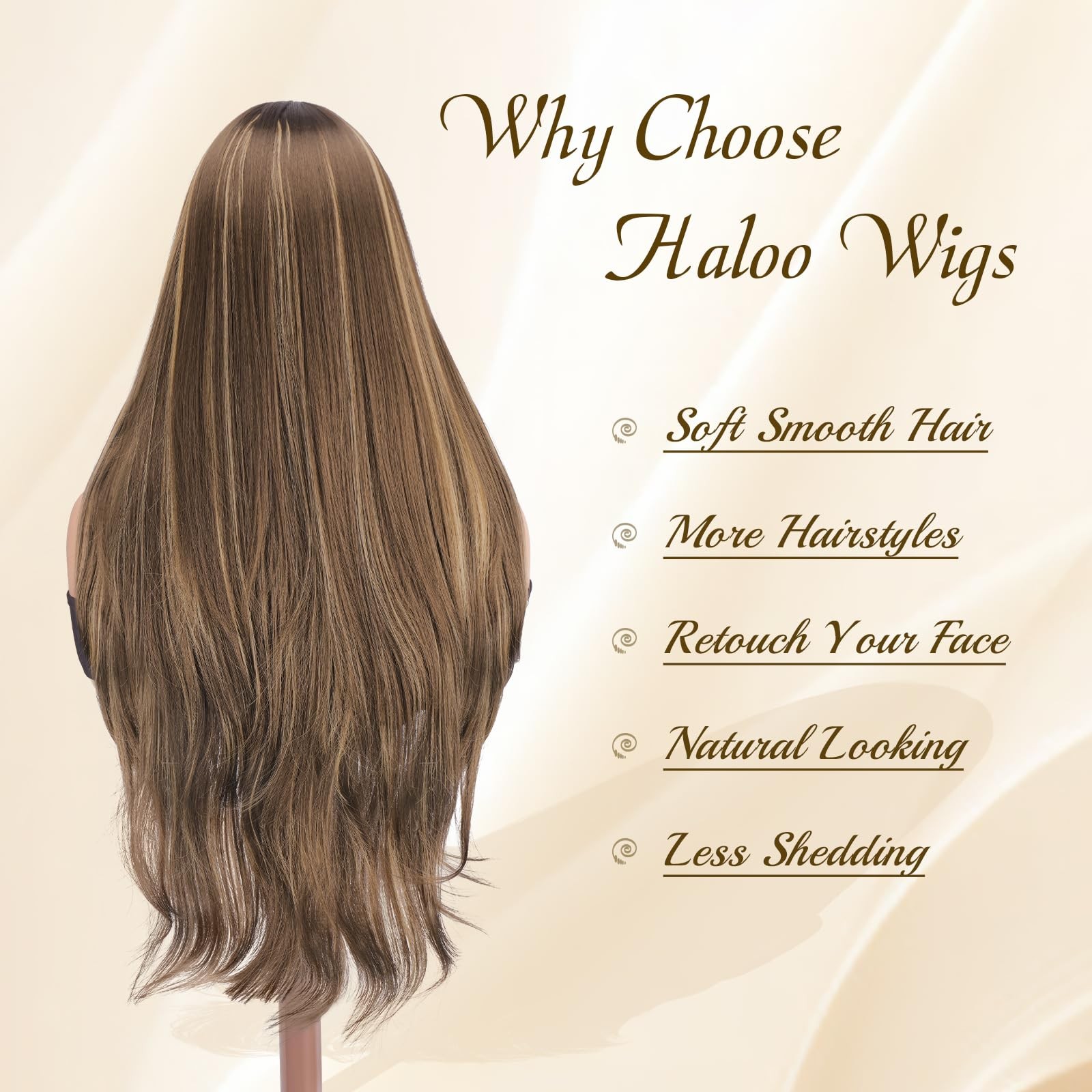 Blonde Brown Wigs with Bangs – Long Layered Natural Looking Synthetic Heat Re…