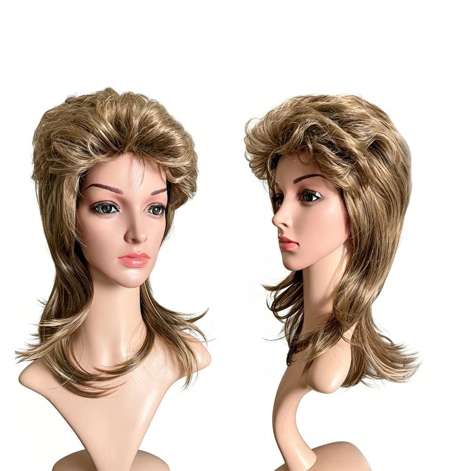 80s Retro Mullet Wig Unisex for Men Women, Layered Fluffy Synthetic Costume Part