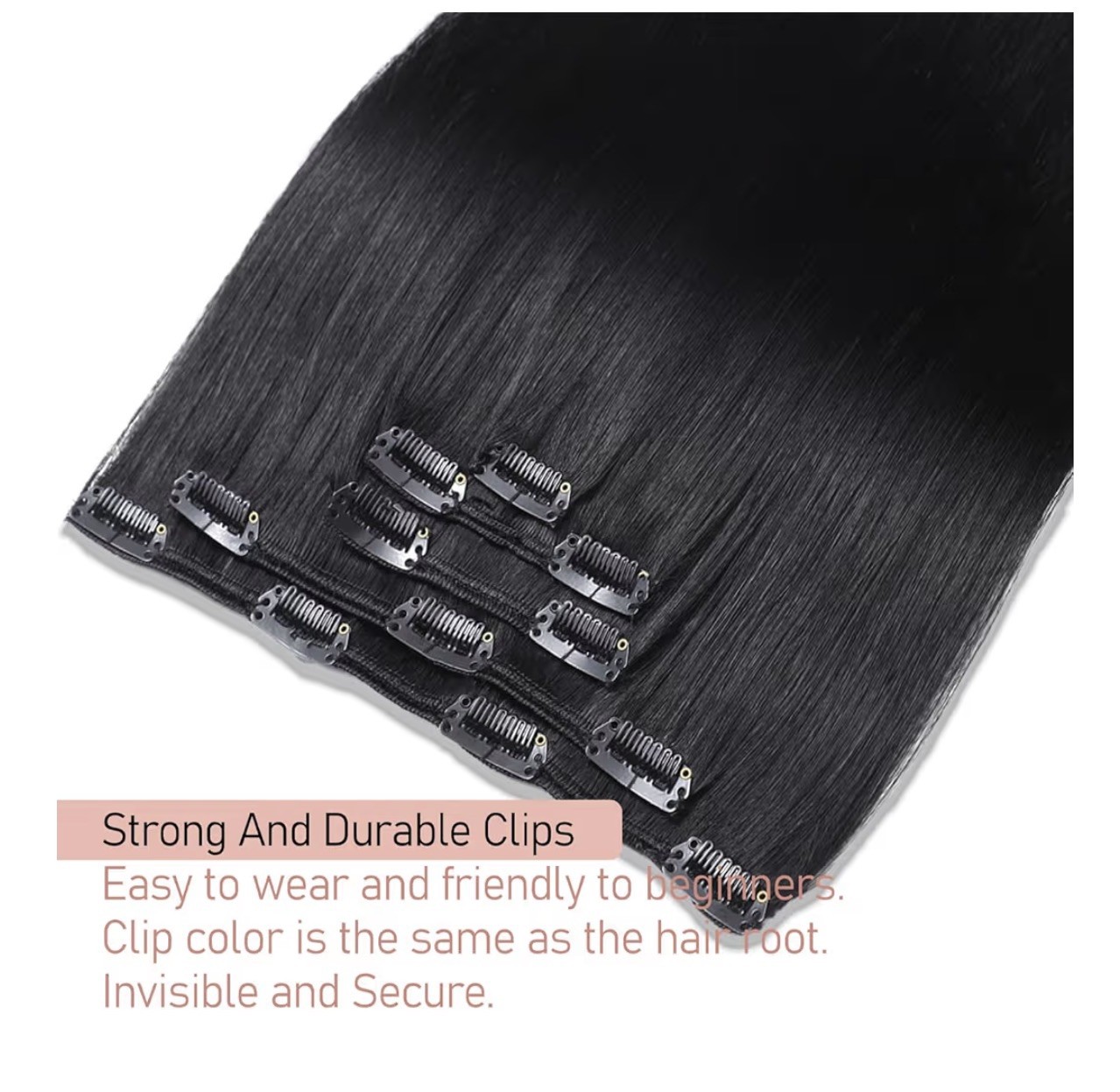 Real Human Hair Clip-In Extensions Jet Black 14″ Silky Straight Remy 5-Pcs 80g