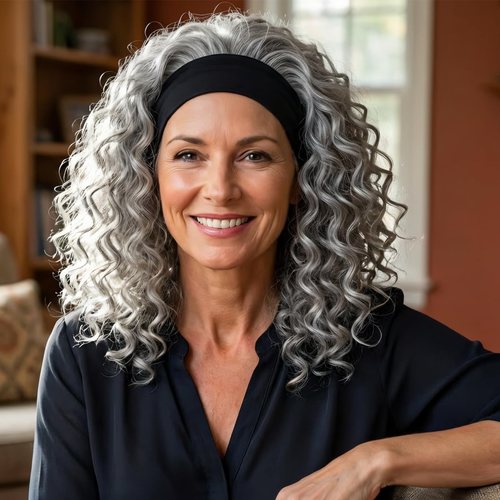 Salt and Pepper Grey Headband for Black 16 inches Synthetic Deep Wave Glueles…