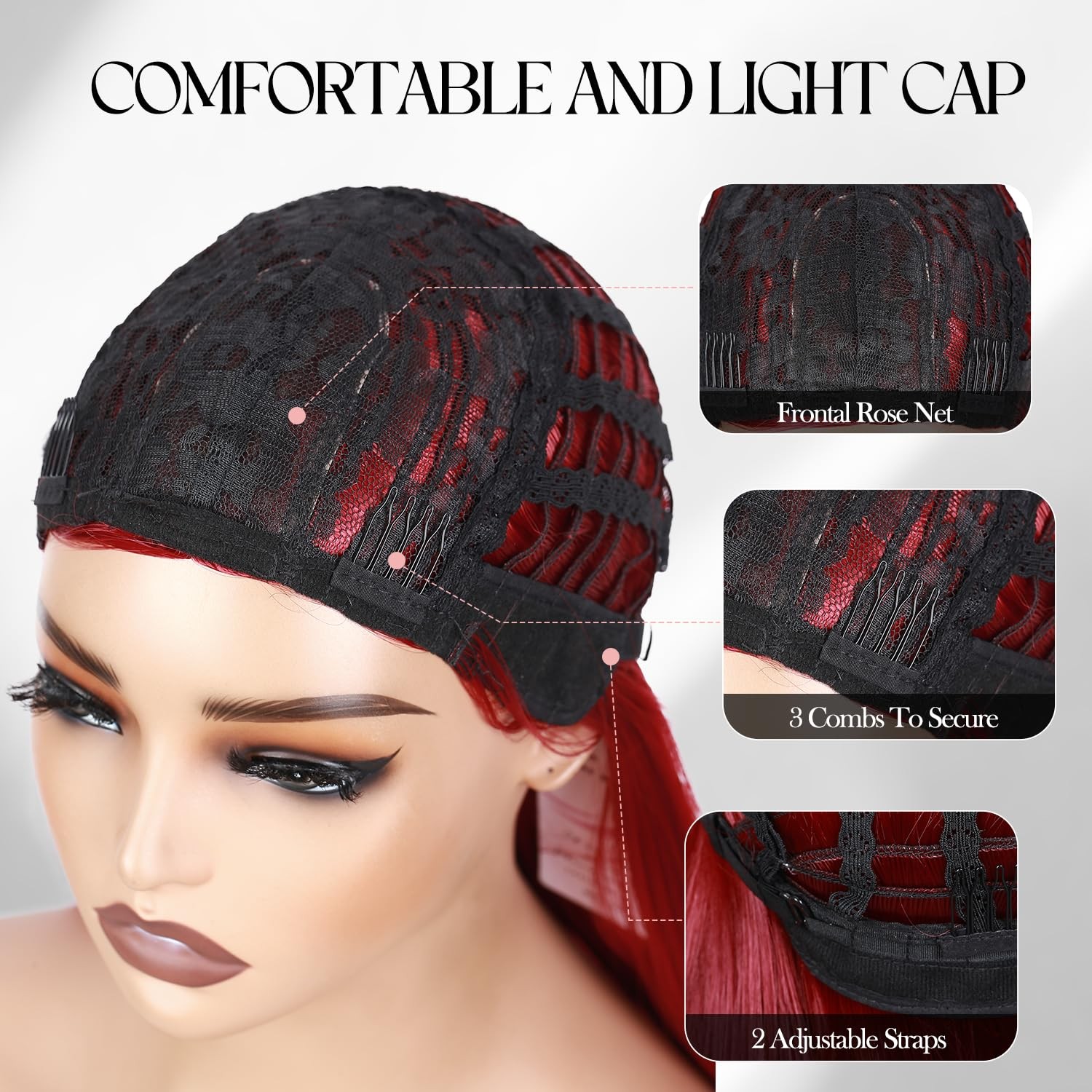 WIGER Long Straight Red Wig for Women, Middle Part Synthetic Cosplay Costume