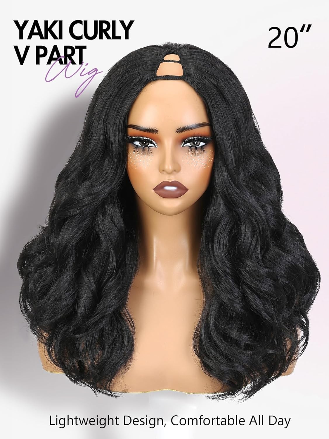 V Part Yaki Curly Wig Layered Wavy Synthetic Half Wig Glueless for Women