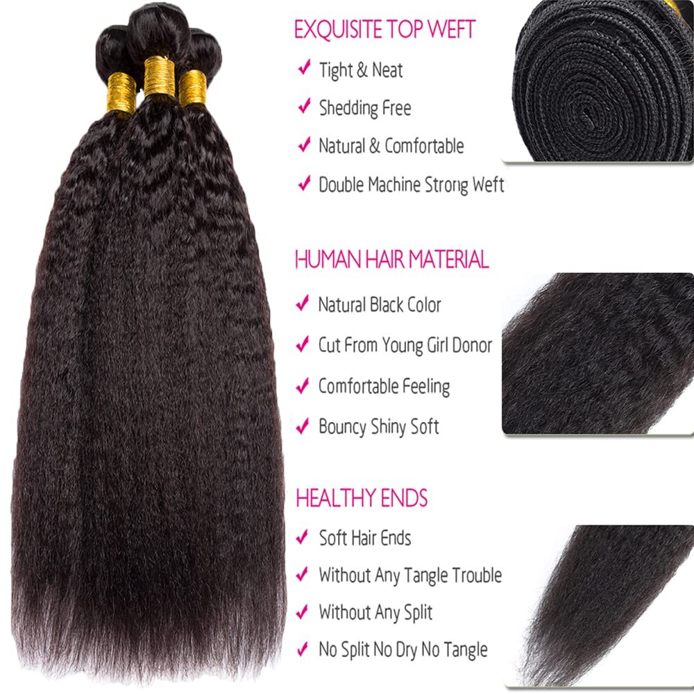 Younghann 28 28 28 Inch Color 1B Bundles Human Hair Kinky Straight Bundles