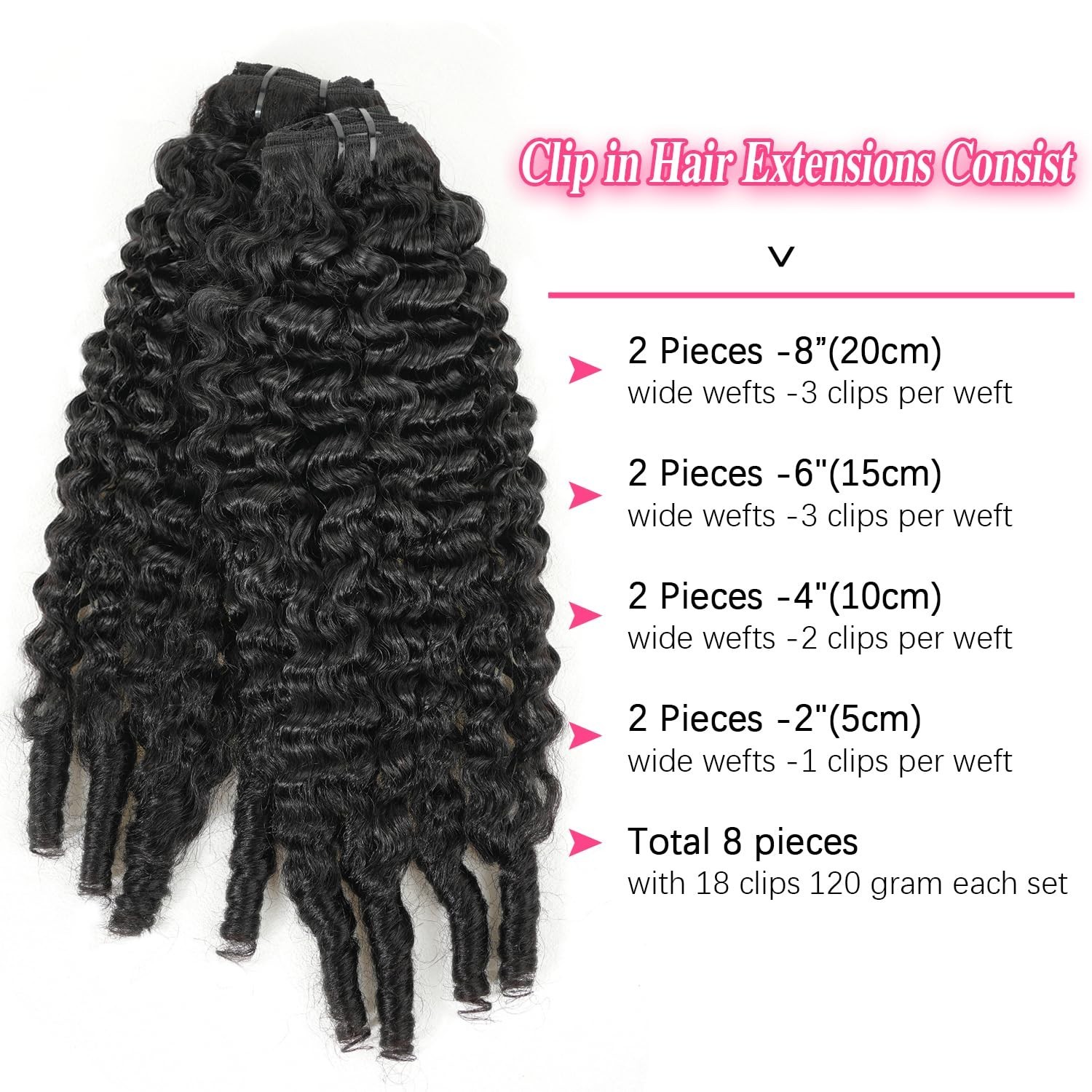 Burmese Curly Clip in Hair Extensions Natural Black Color 20 Inch Brazilian V…