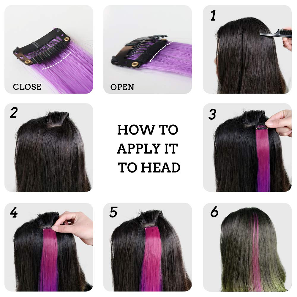 32 Pack Rainbow Colored Hair Extension Party Highlights Clip On Hairpiece