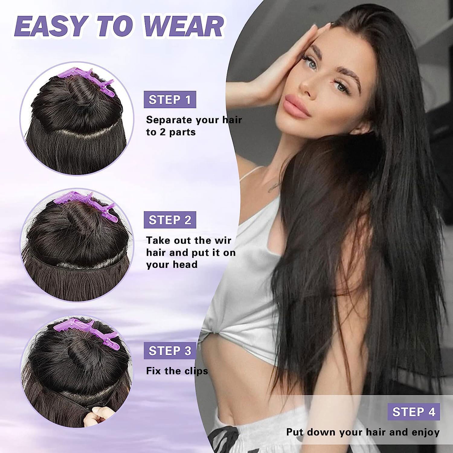 Invisible Wire in Hair Extensions 100% Remy Human Hair & Clips Headband Balayage