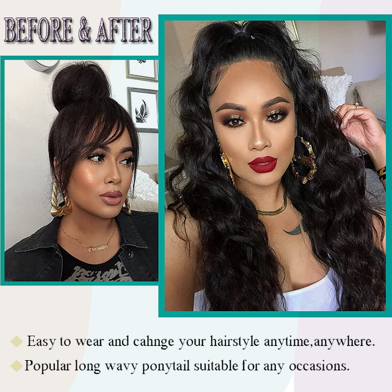 Long Drawstring Clip Ponytail Real As Human Hair Pony Tail Extension Balayage US