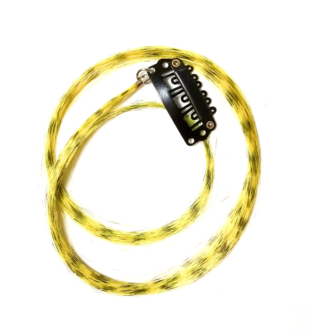 Yellow feather hair extension clip in, thin strand