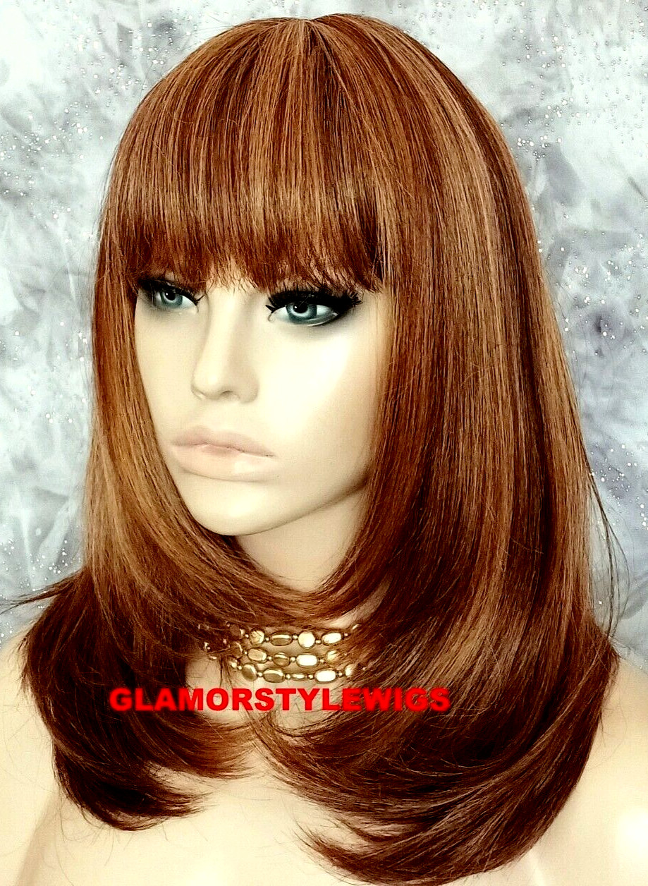 FULL WIG STRAIGHT LAYERED BOB WITH BANGS AUBURN MIX NWT
