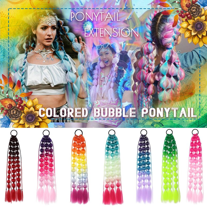 Braids Bubble Synthetic Ponytail Extension Rainbow Scrunchie Hairpiece Box Braid