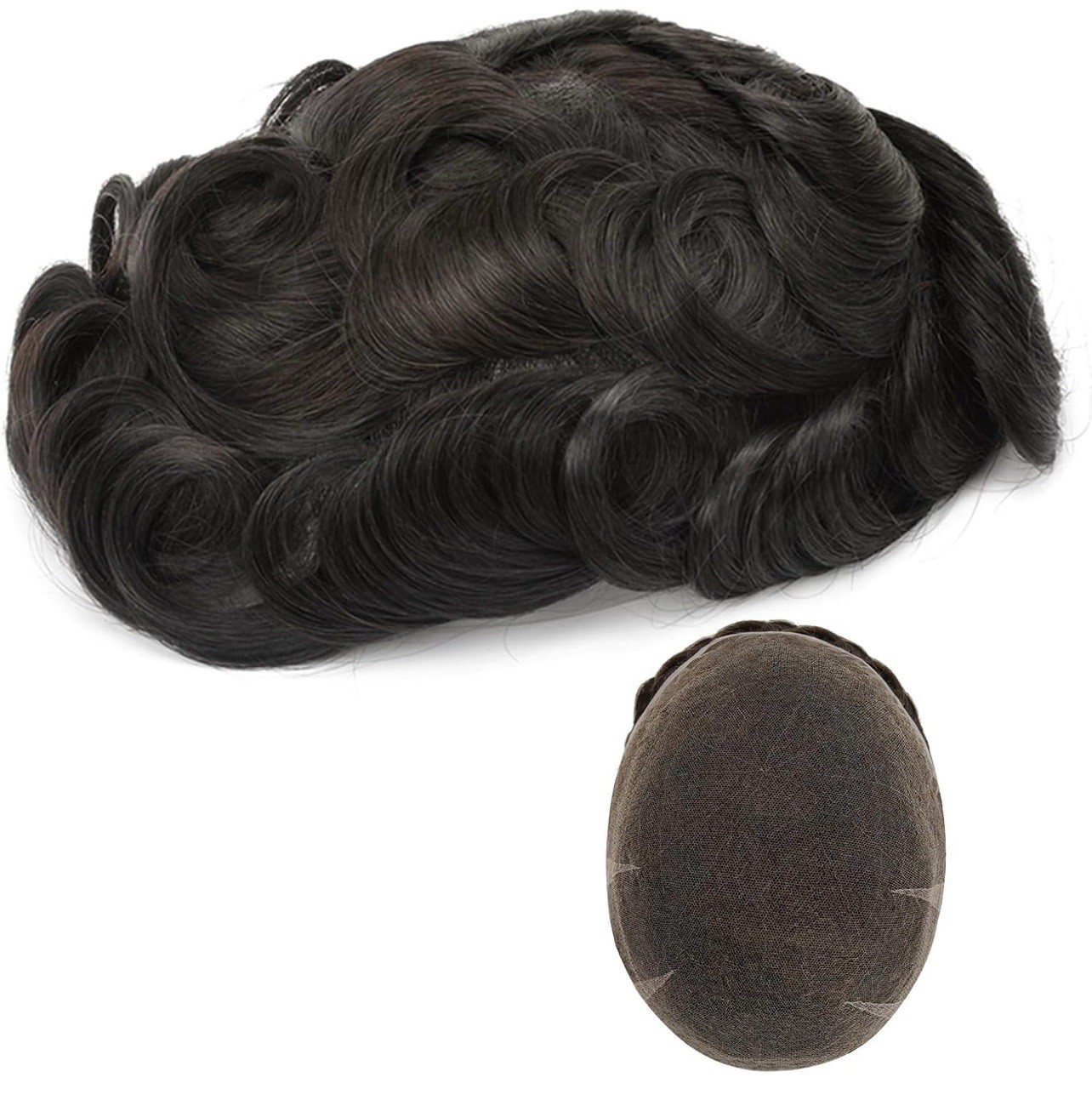 Swiss Lace Remy Human Hair System for Men – 8×10 Inch Toupee #1B Natural Black