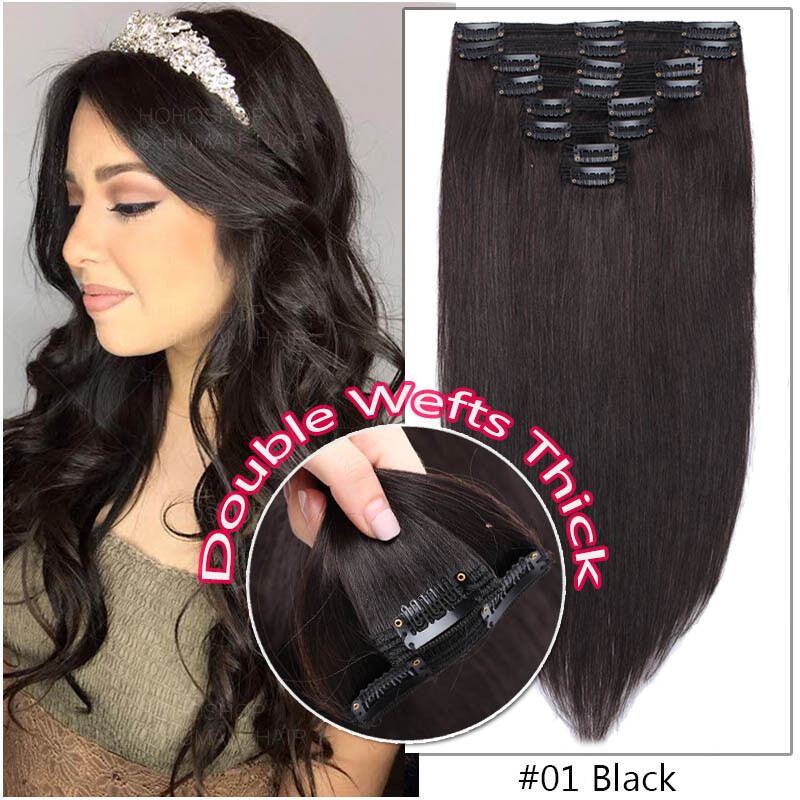 Real THICK 160g++ Double Weft Clip In Remy Human Hair Extensions Full Head/Blond