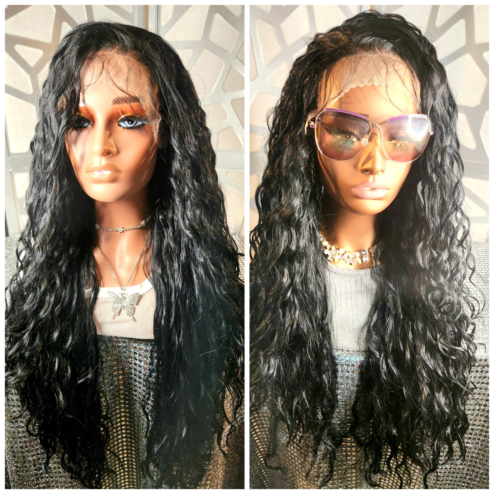Curly Wet N Wavy Wig Black Long Wig 13×4 Lace Front Deep Wave Human Blend Heat