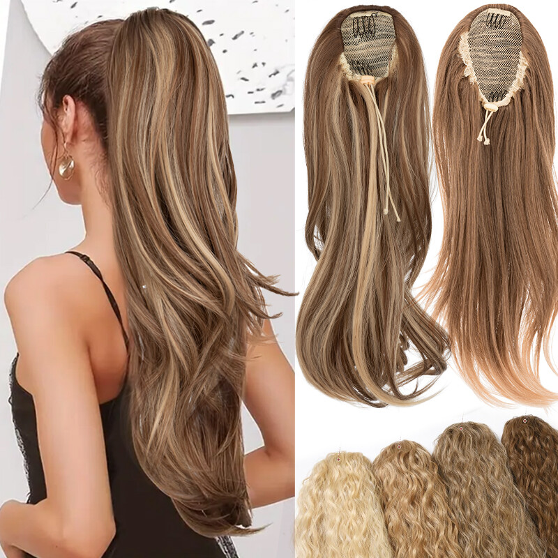100% Real Thick Drawstring Ponytail Clip In Hair Extension Natural As Human Wavy