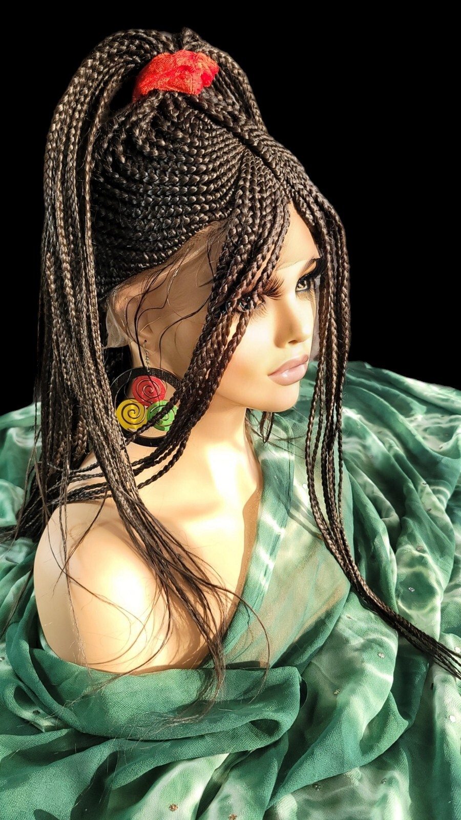 Braided Wig Dark Brown #4 Long Box Braids Lace Front Glueless 22″ Handmade NWT