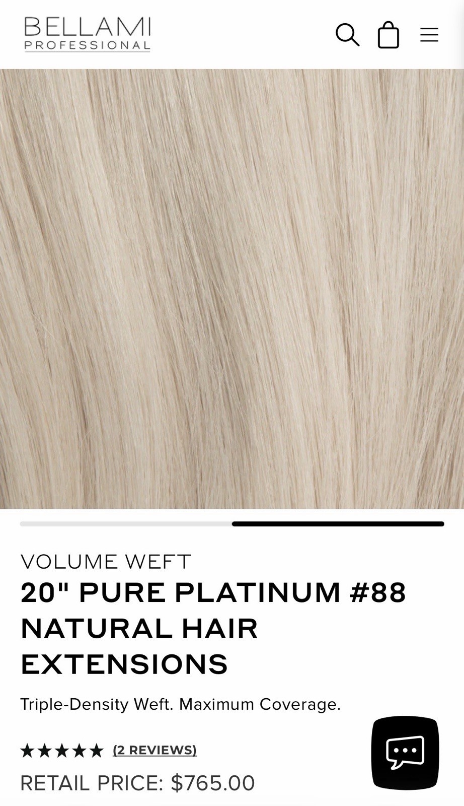 BELLAMI PROFESSIONAL VOLUME WEFT 20″ STRAIGHT PURE PLATNUM#88 145G