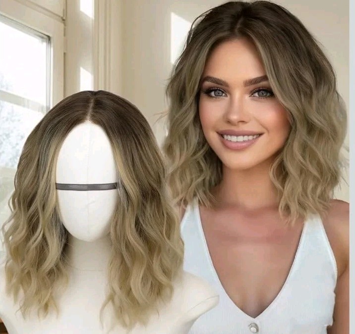 AISI HAIR 14 Inch Ombre Blonde Wigs for Women – Shoulder Length Wave Wig with…