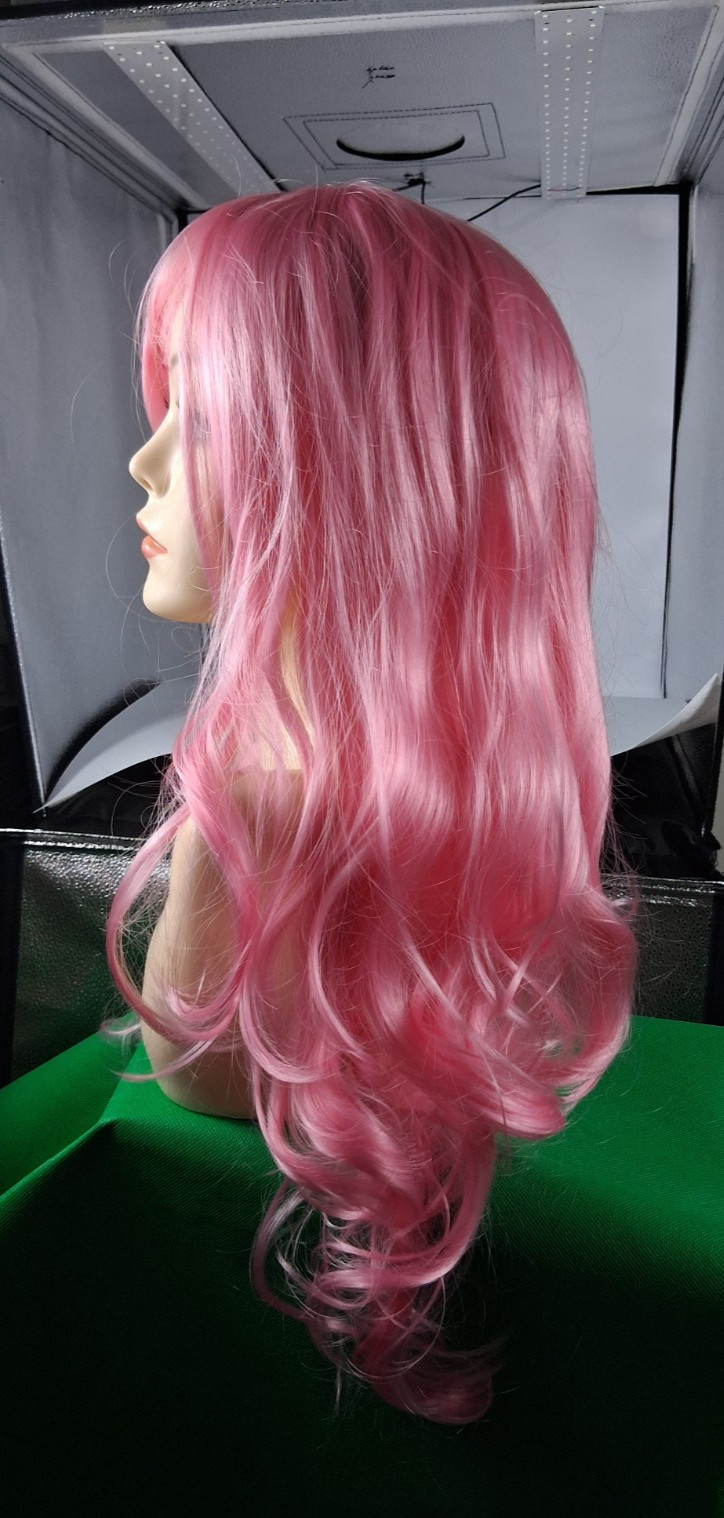 Long curly wave synthetic wig with blunt bangs heat resistant fiber full wig