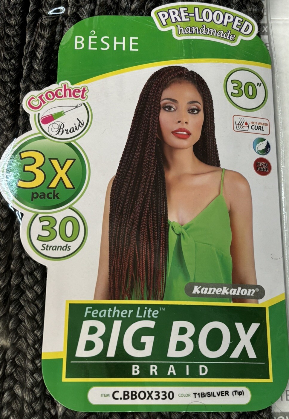 BIG BOX BRAID 30″ CROCHET PRE-LOOPED 3X 30 STRANDS / Salt And Pepper Color OMBRÉ