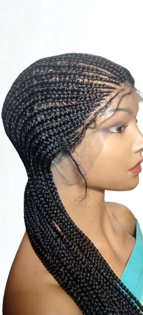 Braided Wig. Large Black Cornrow Braids. Full Lace Baby Hair. Lemonade Braids