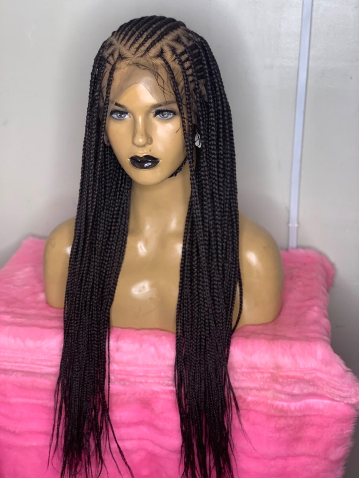 Preorder full lace braided wig, cornrows braids, flip over Fulani, long length