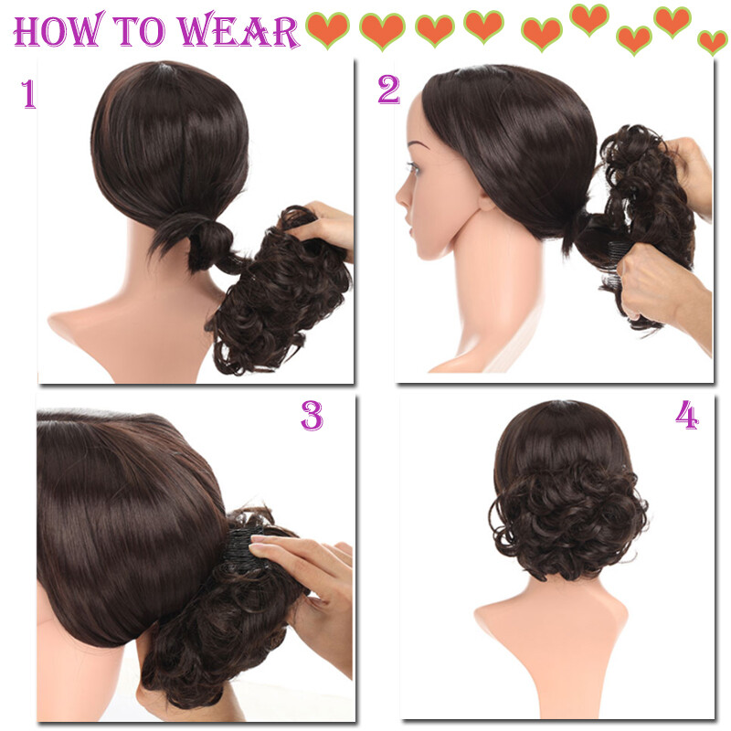 100% Real THICK Chignon Curly Messy Bun Updo Cover Clip in Hair Piece Extensions