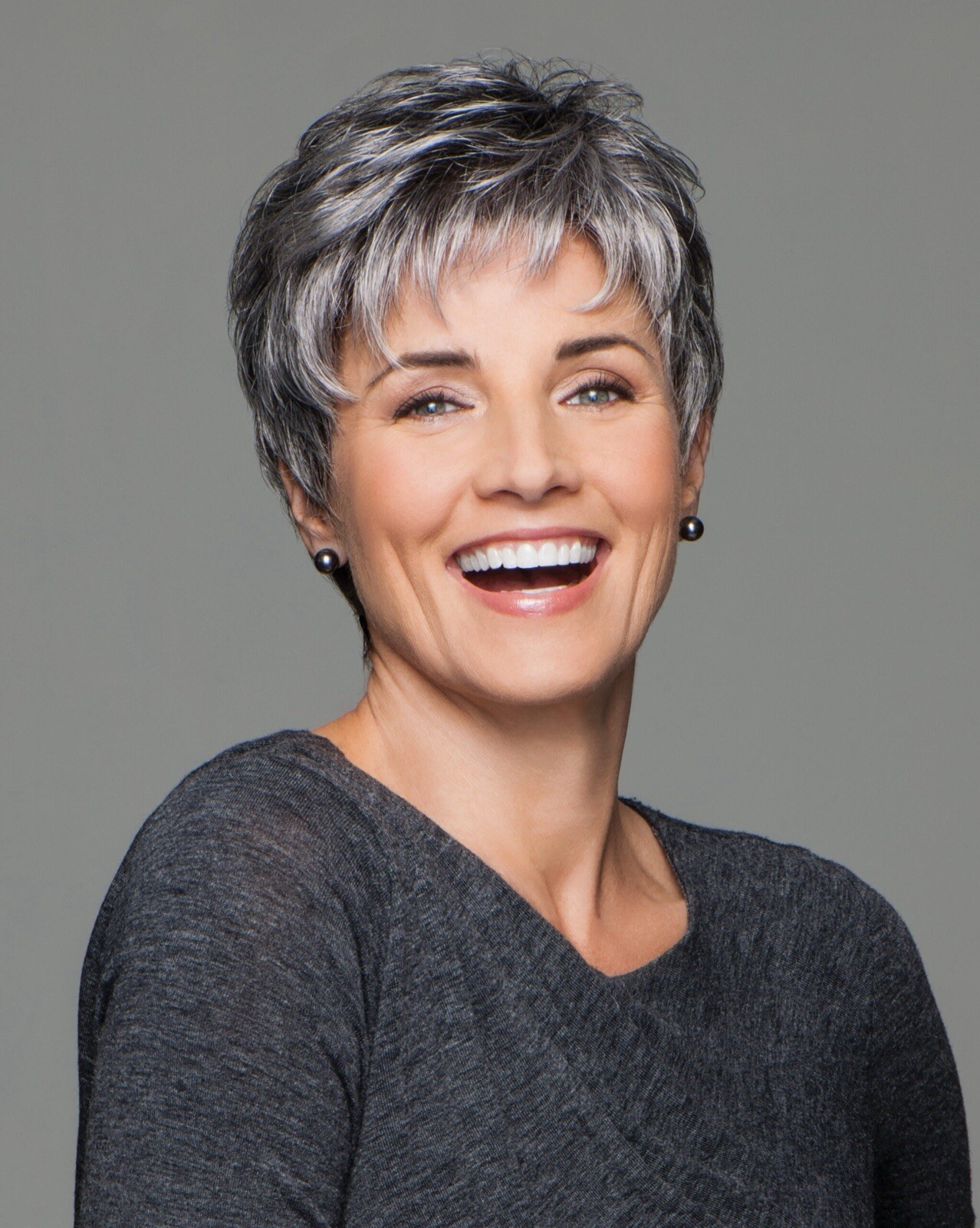 Incentive Wig By Gabor Luxury. Lace Front Hand-Tied Top, Grey Pixie. Petite size