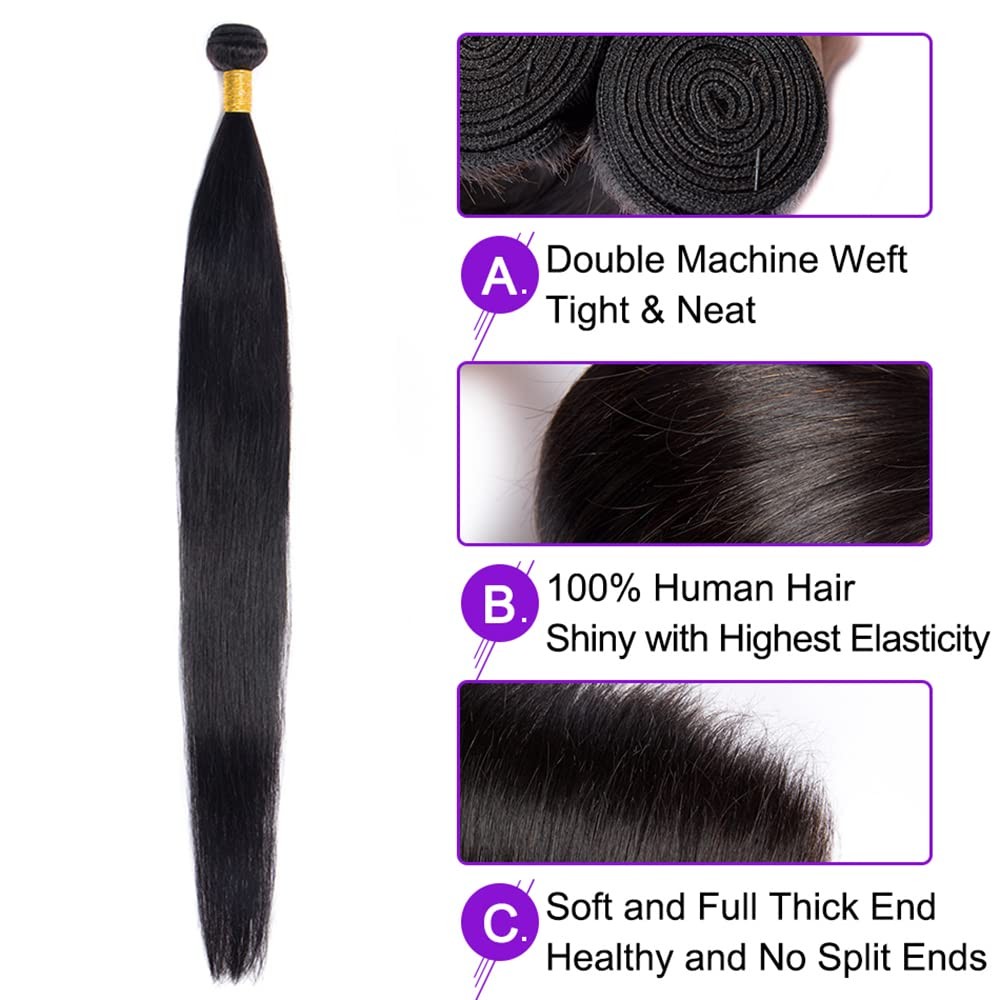 Gtaiireu Human Hair Bundles Straight Bundles 28 28 28 Inch 1B Natural Color