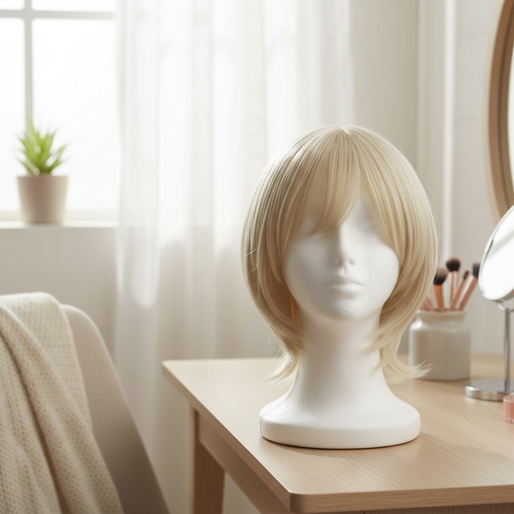 12 Inch/30 cm Men Women Short Straight Side Bangs Cosplay Costume Wig Blonde