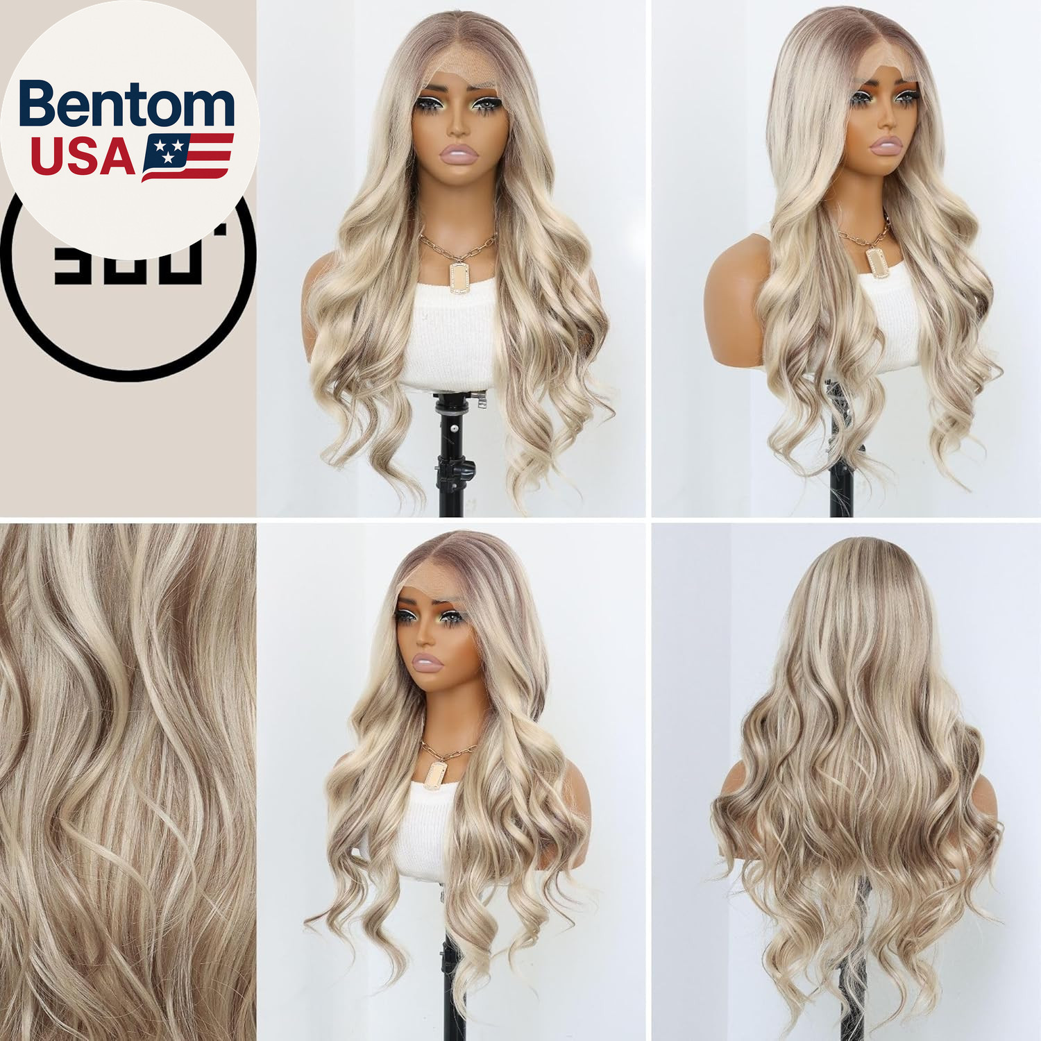 Highlight Ash Blonde Lace Front Wig 24″ Wavy Ombre Blonde 13×4 Pre Plucked Wig