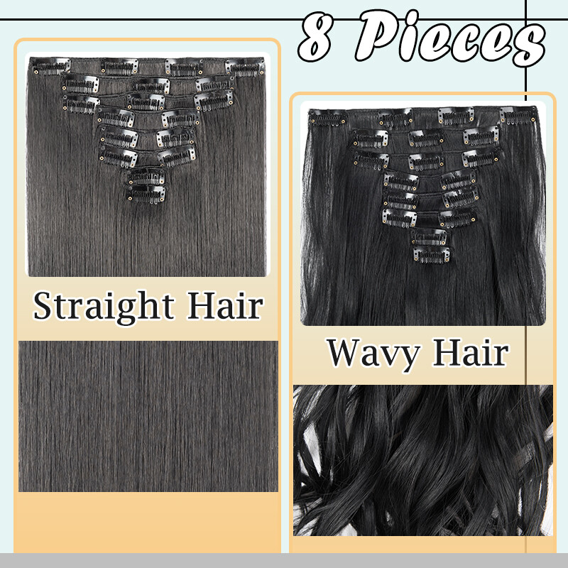 8 Pieces Thick Clip In Hair Extensions Long False Hair Piece Highlight Balayage