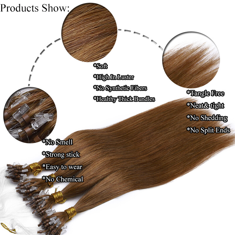 150G Thick Micro Loop Tips Ring Beads Virgin Remy Human Hair Extensions Ombre 9A