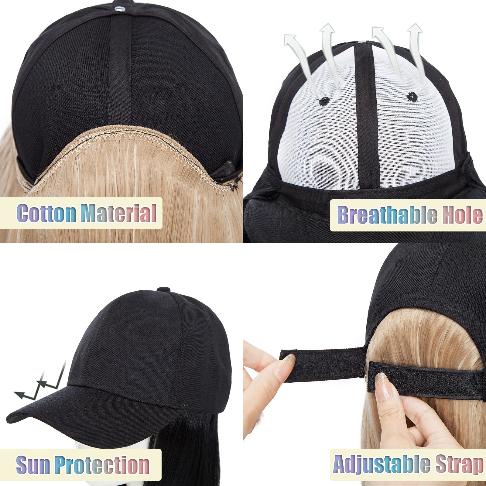 6″ Baseball Cap With Hair Extensions Bob Short Straight Synthetic Hair For Women