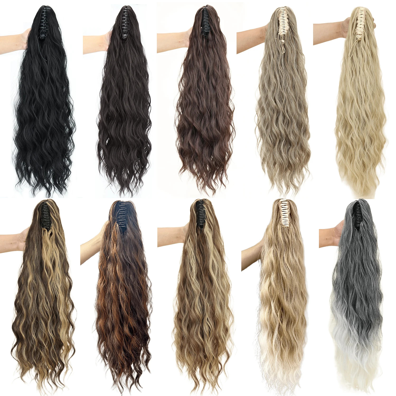 Heat Resistant Fiber Fluffy Messy Water Wave Claw Clip Ponytail Hair Extensions