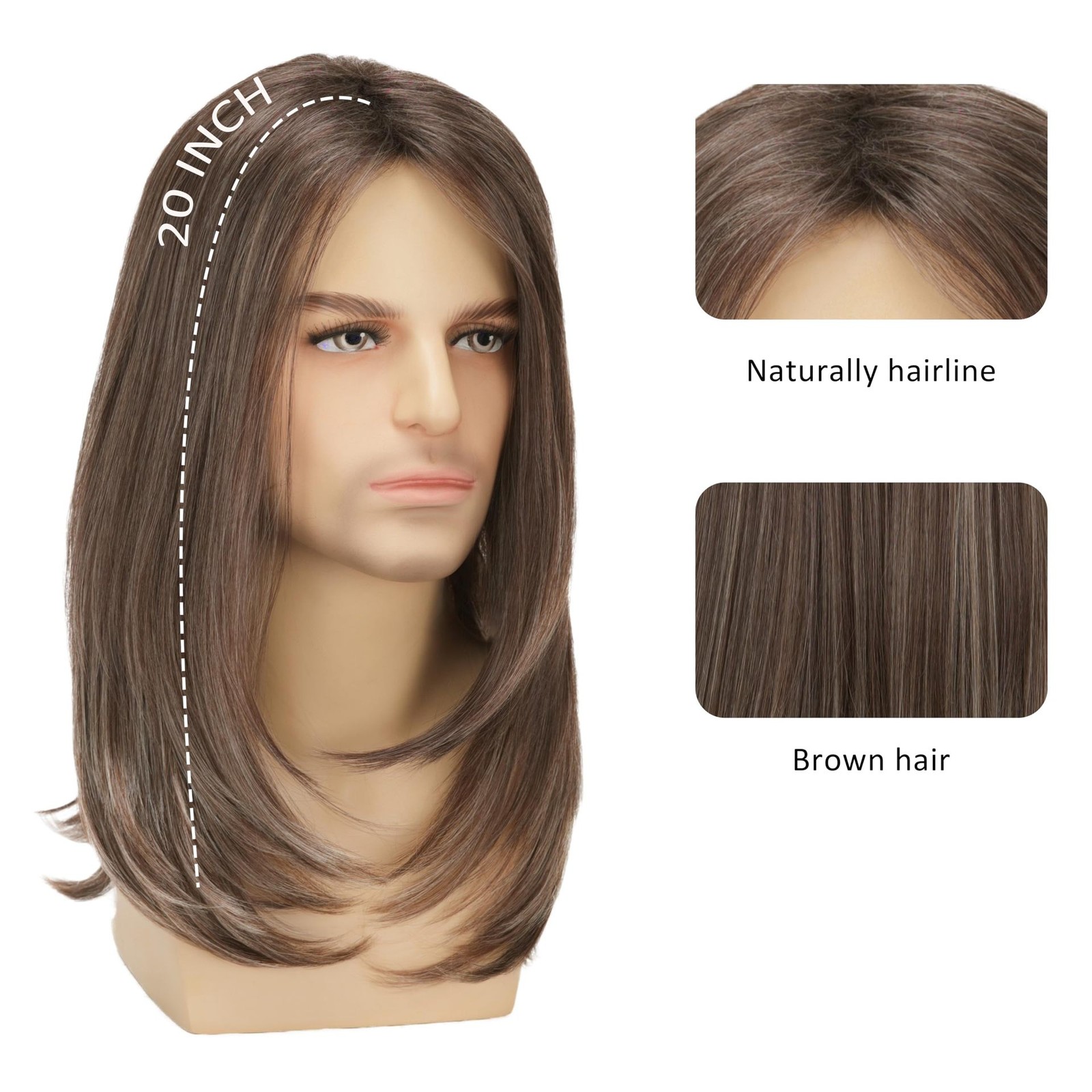Brown Middle Part Medium Long Straight Synthetic Wig High Temperature Rose Net