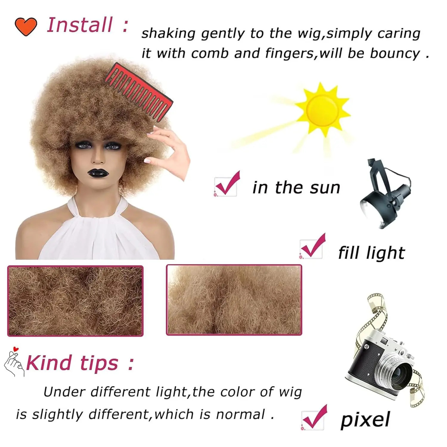 Fluffy Bouncy Afro Puff Wig Short Synthetic Kinky Curly Hairpiece for Women
