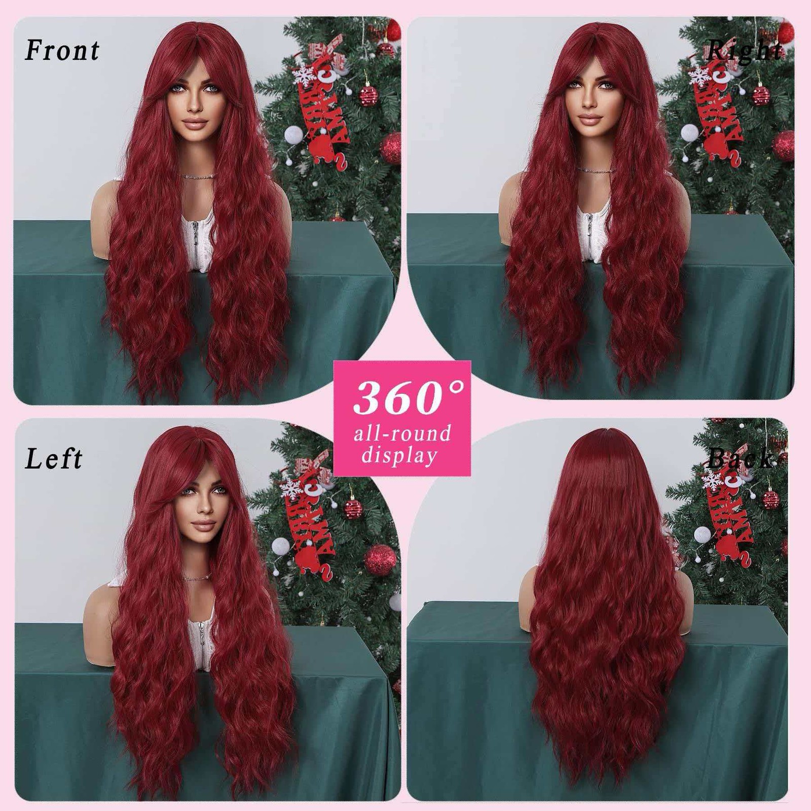 Rose Red Wavy 30in Long Wig for Women Heat Resistant Synthetic Cosplay Party