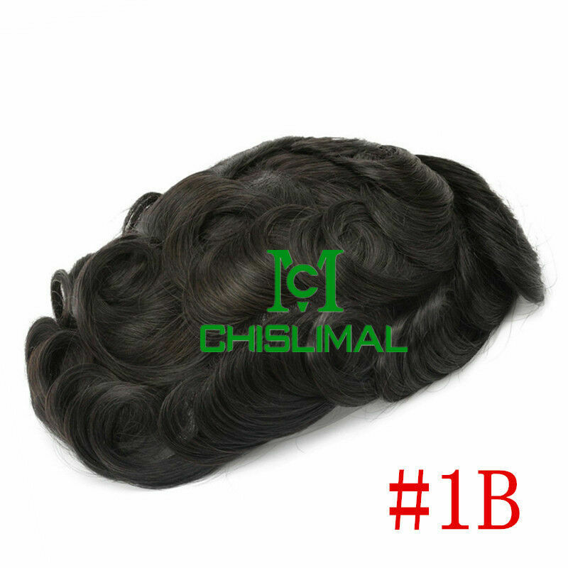 Full Poly Skin Mens Toupee Injected PU Human Hair System Replacement Wig for Men