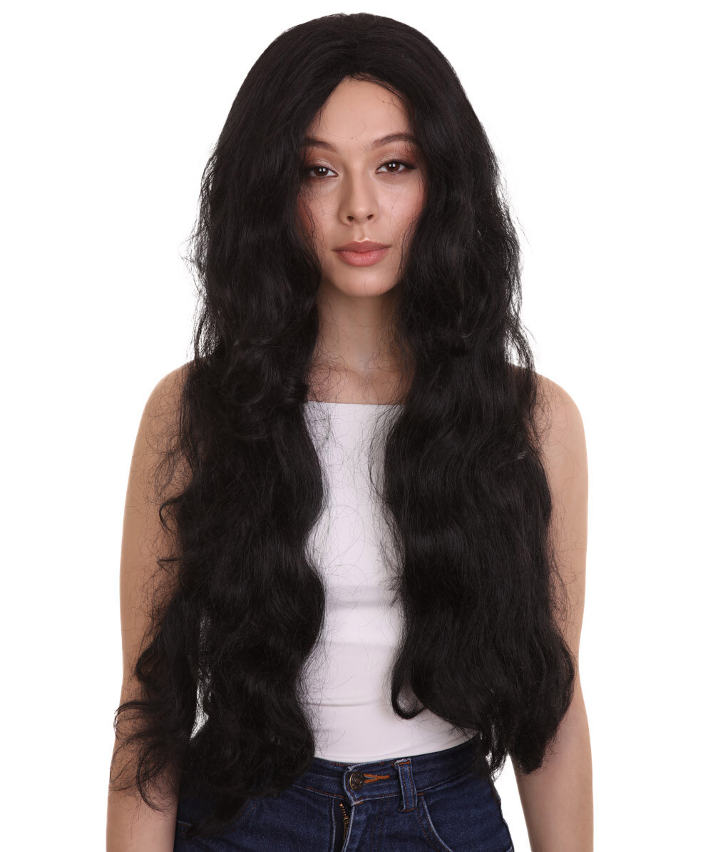 Women Long Black Straight Side Part Fancy Wig, Premium Breathable Capless Cap.