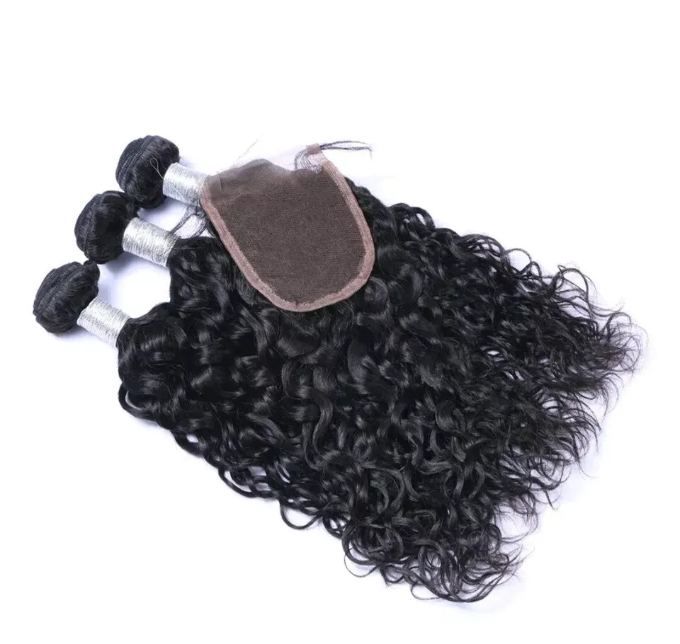 12A BRAZILIAN VIRGIN HUMAN HAIR WATER WAVES 18+18+18&16 CLOSURE 350g NATURAL 1B#