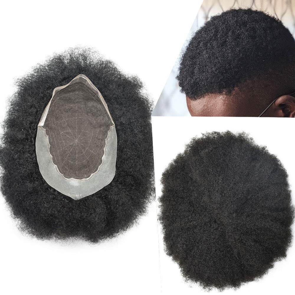 Afro Curl Mens Toupee French Lace FrontHair piece African American Hair Systems
