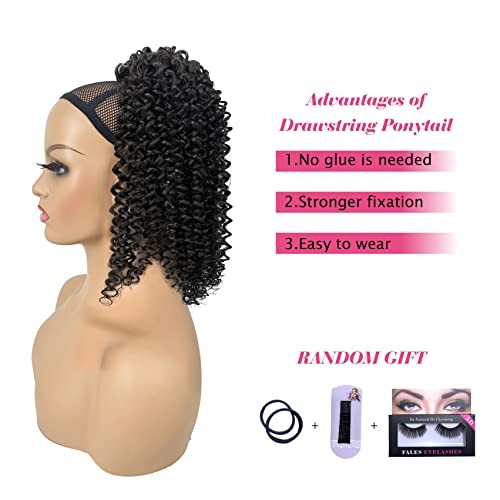 Deep Curly Drawstring Ponytail Extension for Black Women Black Afro 14 Inch 1b
