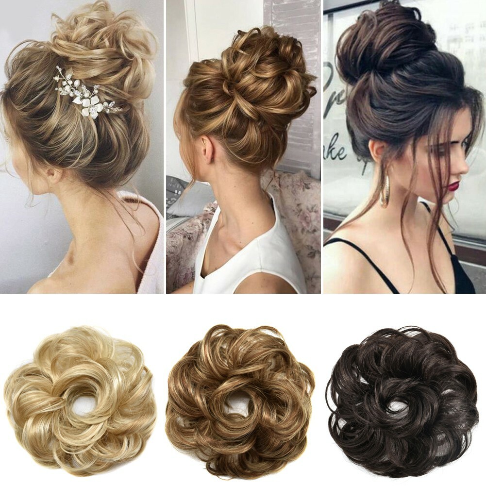 Curly Messy Rose Bun Hair Piece Updo Scrunchie Ponytail Natural As Human Hair