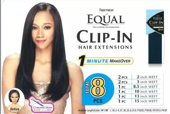 Freetress Equal Clip-In Hair Extensions 8 pcs 14 Inch Hair Weave 1B (New)