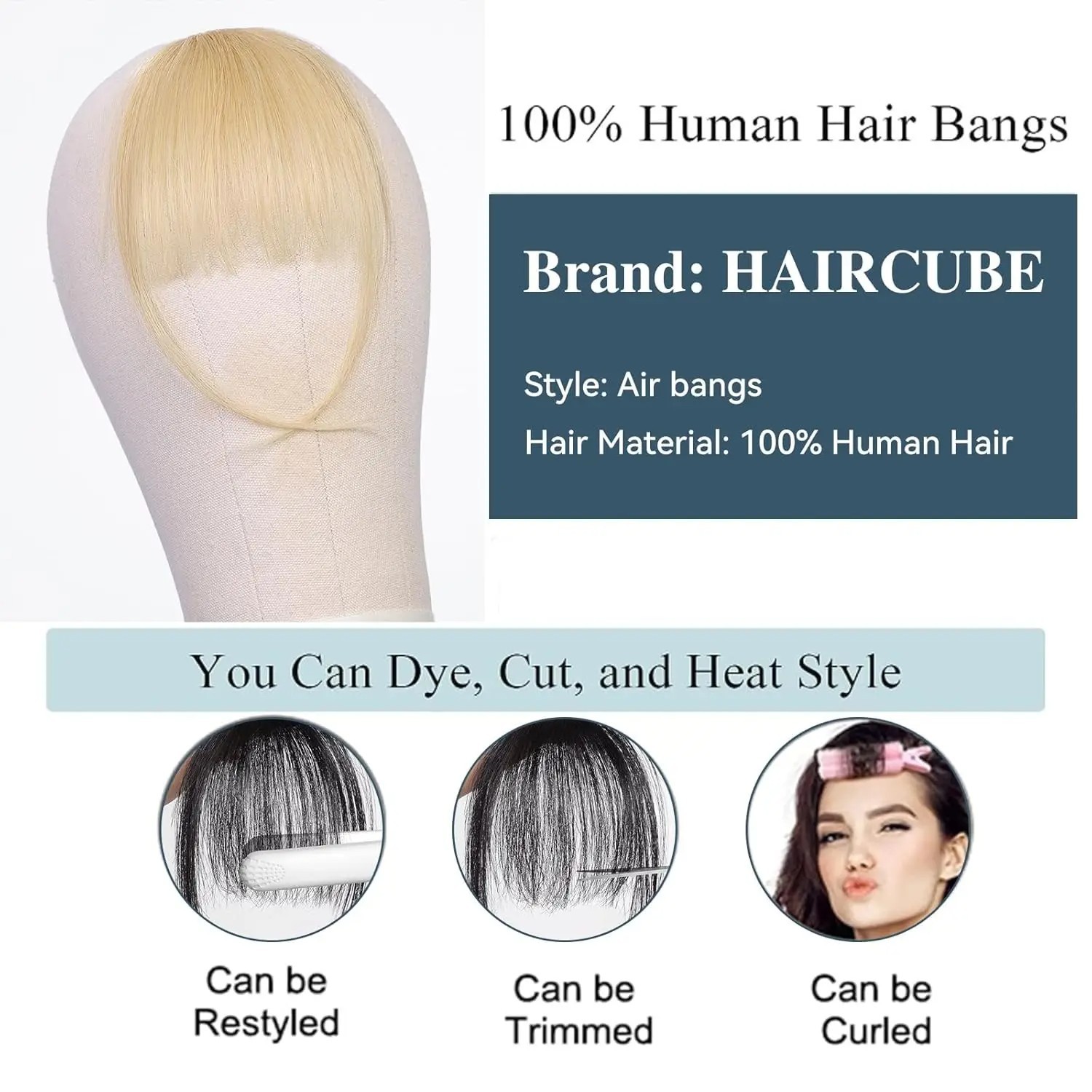 3 Inch Platinum Blonde Wispy Bangs Clip In Human Hair with Temples Fringe