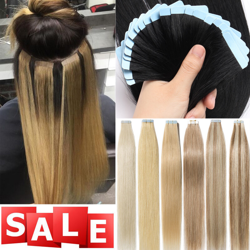 Tape In 100% Real Human Hair Extensions Russian Skin Weft Blonde 18″-24″ Long US