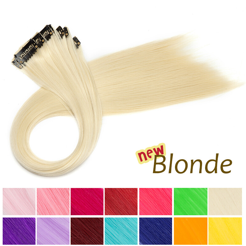 10pcs as human Hair Multi Color Clip In Hair Extensions Rainbow Streak Hair Fake