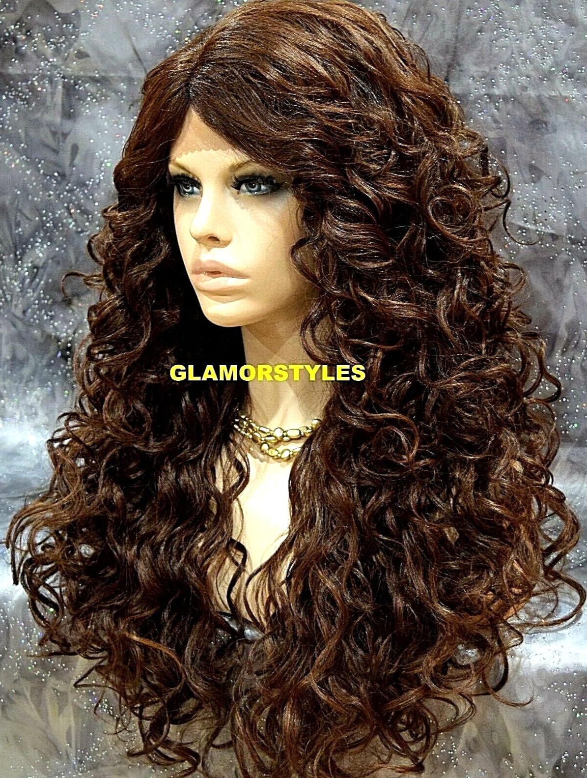 LACE FRONT FULL WIG LONG CURLY LAYERED SIDE PART BROWN AUBURN MIX HEAT OK NWT