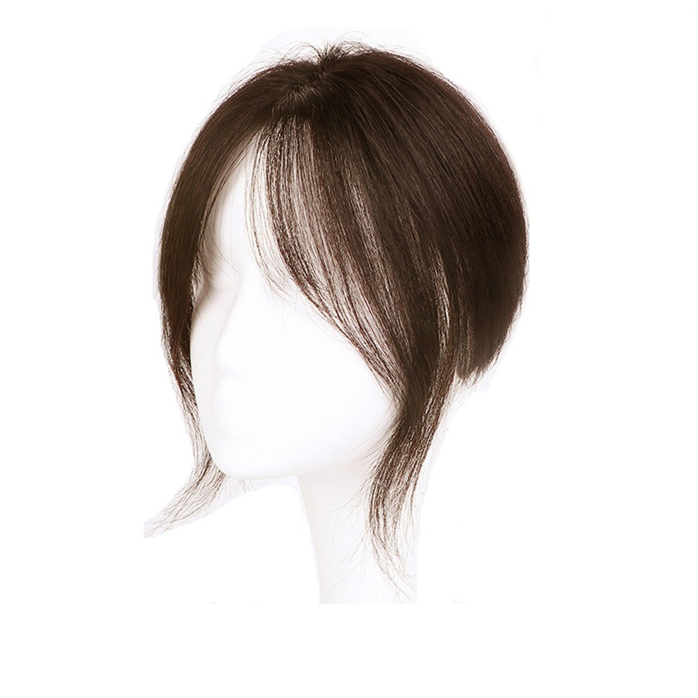 Clip In Human Hair Middle Straight Bangs Topper-For Women Thin Hair Replacement
