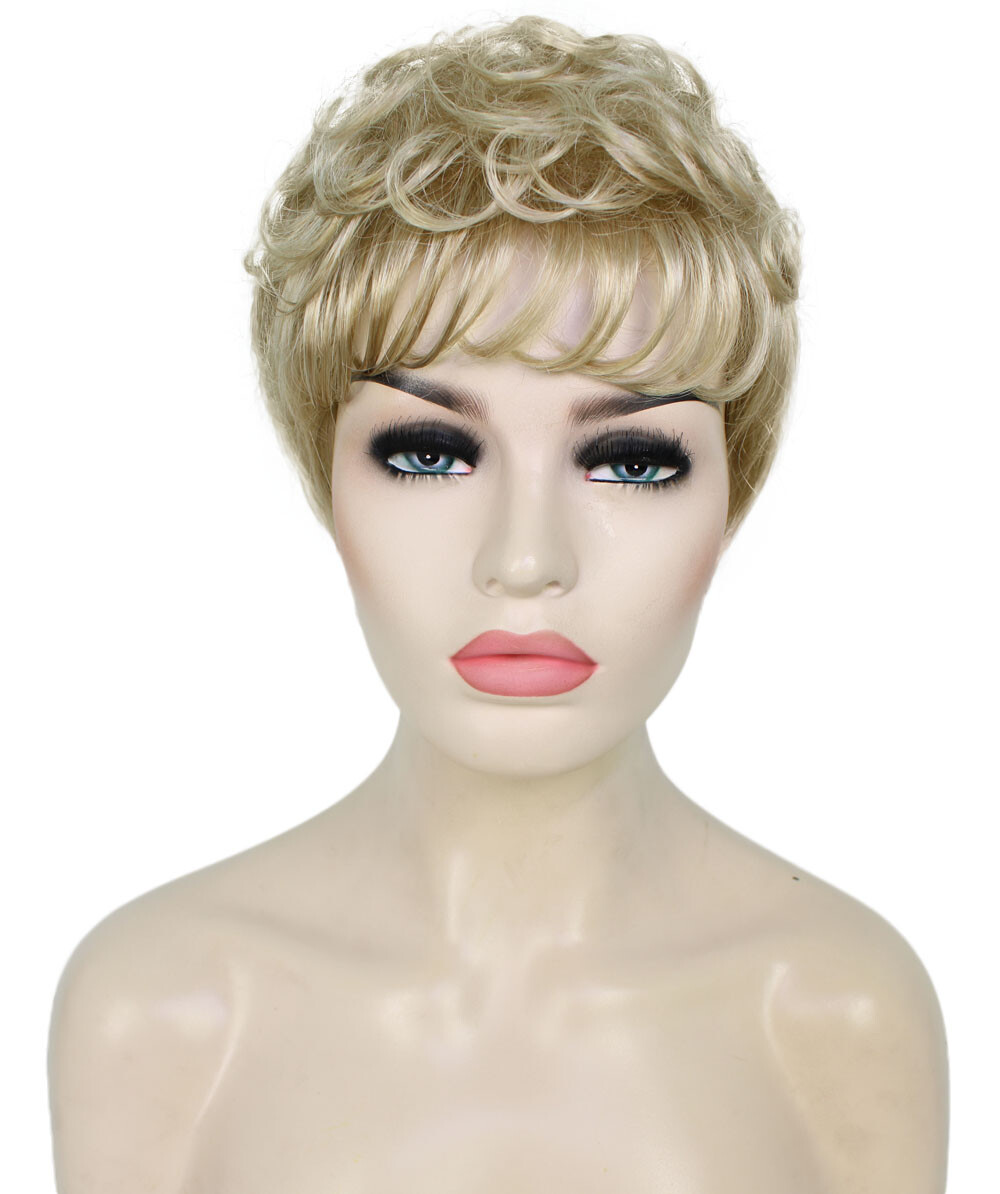 Veronica – Curly Kanekalon Synthetic Fiber Full Wig, 2-4.5 in, Light Blonde